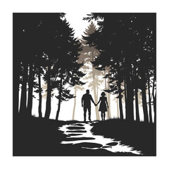 Hiking Silhouette vector illustration. Hiker mountain climber adventure silhouettes