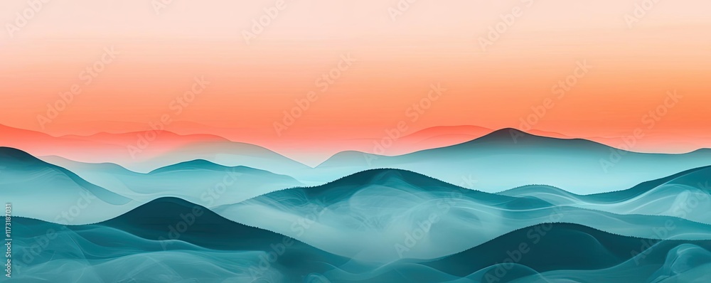 Poster smoke abstract background idea. serene mountains blend harmoniously with a gradient evening sky in s