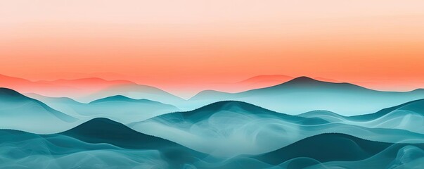 Smoke abstract background idea. Serene mountains blend harmoniously with a gradient evening sky in soft pastel colors.