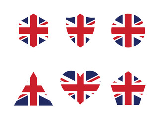 vector design of the british flag emblem with various shapes