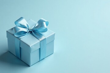 Obraz premium Soft pastel blue Christmas bow ribbon with a delicate sheen, christmas, gift wrapping, soft