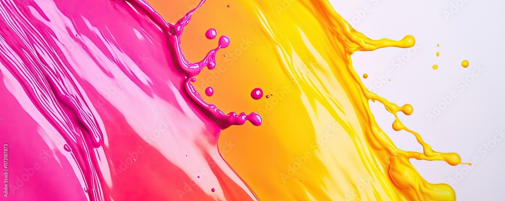 Poster splash abstract background idea. a vibrant splash of pink and yellow paint creating a dynamic abstra
