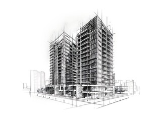 Fototapeta premium Outline of a modern high-rise apartment on a white background
