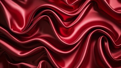 Fototapeta premium A Luxurious Crimson Red Silk Satin Curtain Draped Elegantly, Reflecting Soft Light and Creating a Rich, Opulent Atmosphere in a Stylish Interior