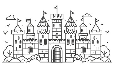 Obraz premium Outline of a medieval fortress on a white background