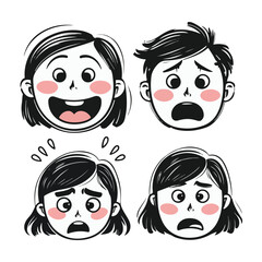 Doodle Set of Kids Face Characters