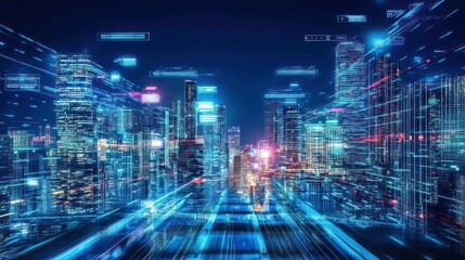 Futuristic Cityscape: Digital Metropolis at Night