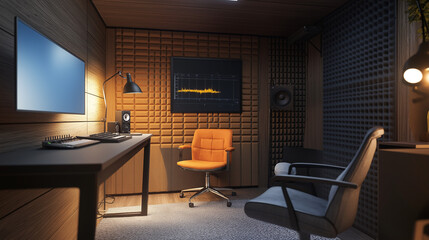 Fototapeta premium Transition from a simple, minimalist podcast room to a contemporary, fully-equipped podcast studio setting