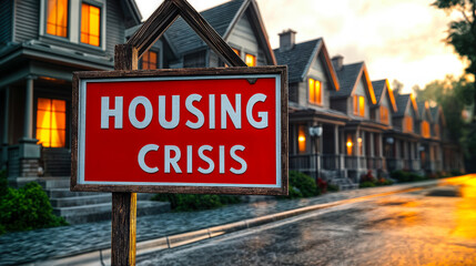 Obraz premium Housing Crisis Concept with For Sale Sign Highlighting High Prices and Low Supply