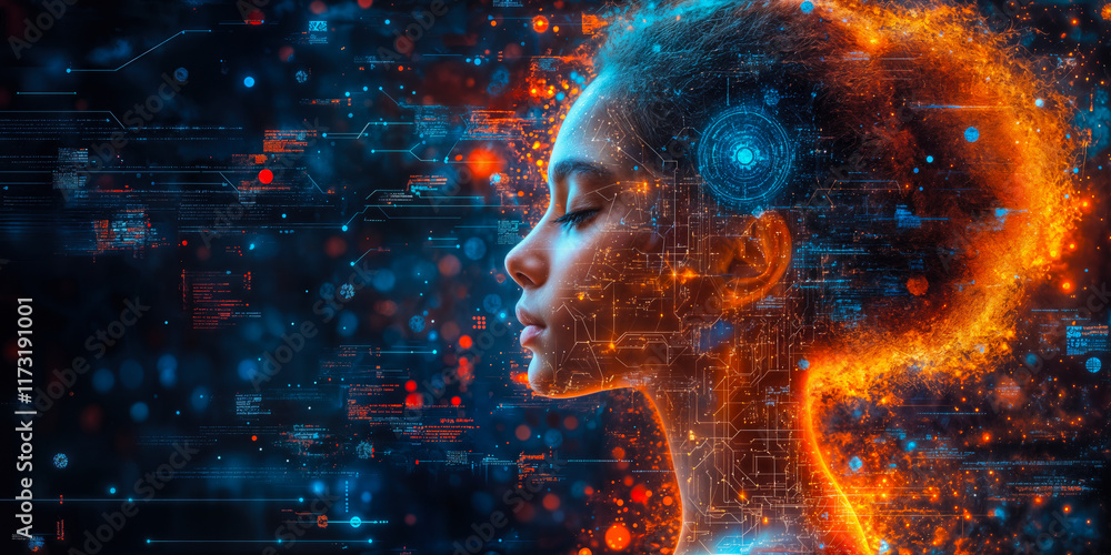 Aufkleber artificial intelligence integration concept with futuristic digital interface and human profile