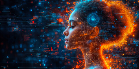 Artificial Intelligence Integration Concept with Futuristic Digital Interface and Human Profile