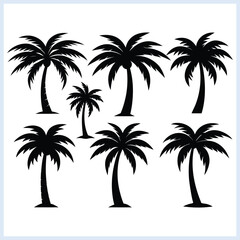 Set of silhouettes of palm tree, Coconut trees vector illustration set on white background, Tropical plants 
