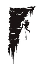 Obraz premium Silhouette of a rock climber scaling a cliff face on a white background