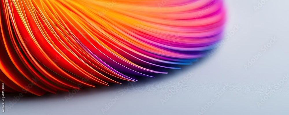 Poster feather abstract background concept. vibrant gradient paper sheets in dynamic waves showcasing color