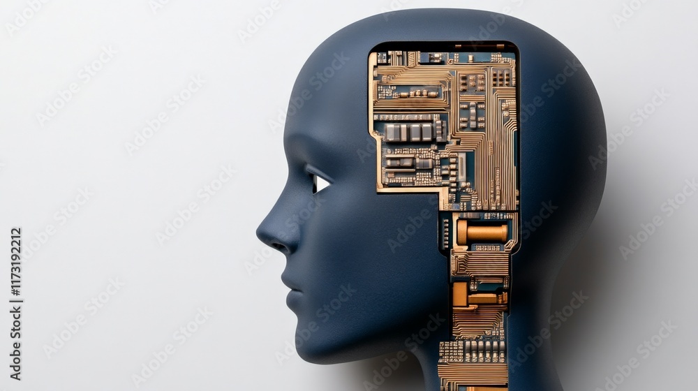 Poster artificial intelligence: unveiling the mind. a captivating profile view of a mannequin head with exp