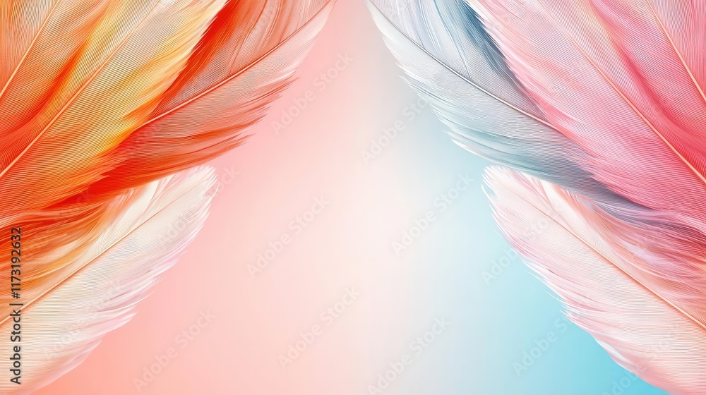 Poster feather abstract background concept. colorful feather design with soft gradients, ideal for creative