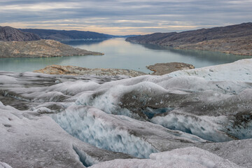 View of Islandis glacier in Qalerallit fjord (South Greenland)	
