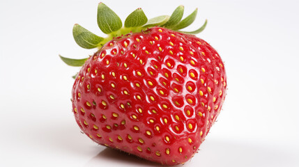 Juicy Red Strawberry with Green Leaves in High Detail