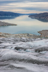 View of Islandis glacier in Qalerallit fjord (South Greenland)	
