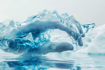 Fototapeta premium Surreal frozen hand in icy waters