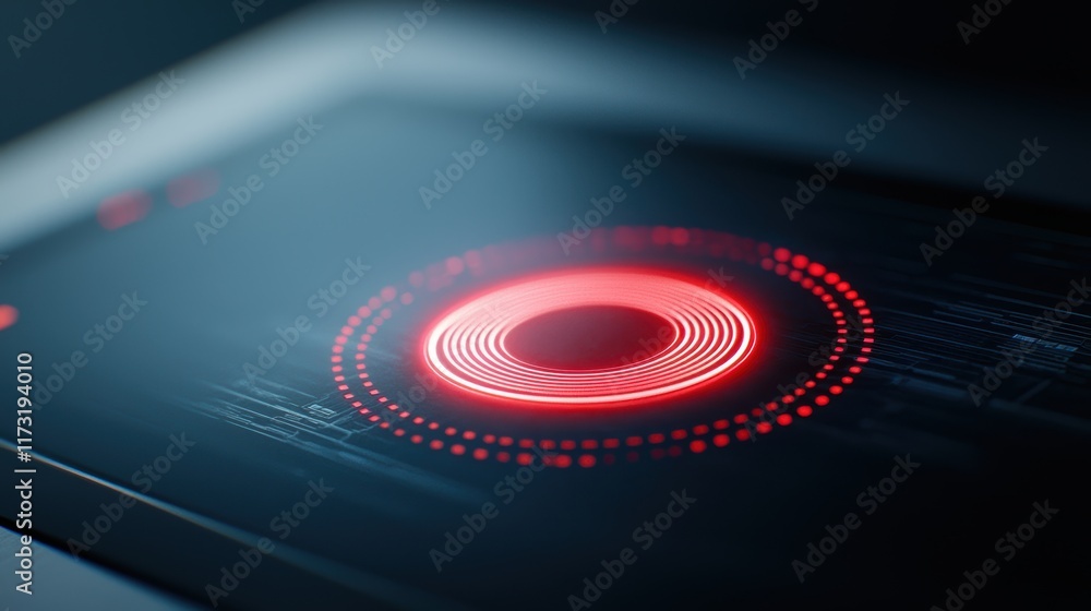 Poster futuristic digital interface with red circular design and abstract light effects