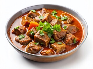 Delicious Veal Goulash Stew Isolated on White Background - Stock Photo