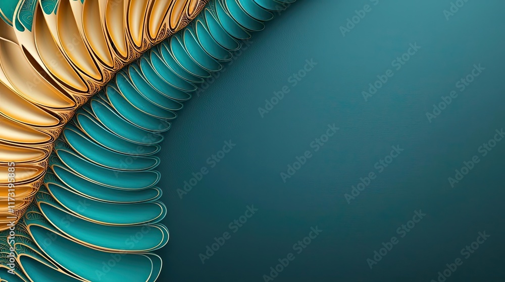 Poster feather abstract background concept. abstract design featuring curved lines in teal and gold hues fo