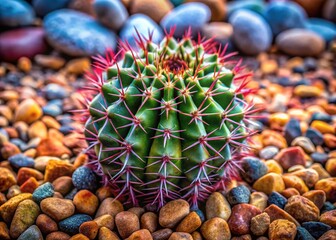 Fototapeta premium Desert Chic: Stylish Cactus in Pebble Garden Landscape