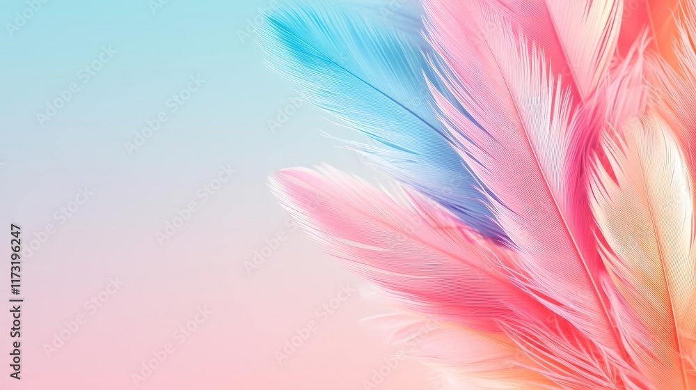 Poster feather abstract background concept. vibrant and colorful feather design for creative backgrounds an