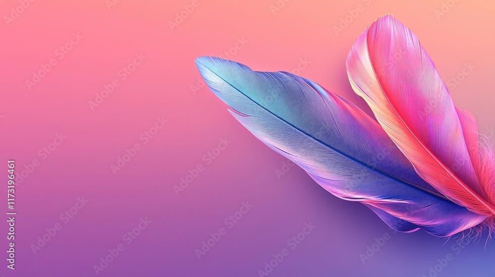 Poster feather abstract background concept. vibrant and colorful feathers displayed against a soft gradient
