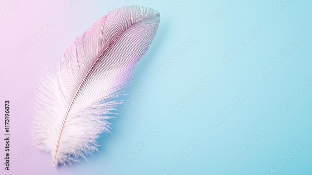 Poster feather abstract background concept. a delicate feather resting on a soft gradient background, symbo