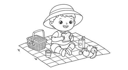 Cheerful Kids Engaged in Fun Activities Simple Line Art Coloring Pages for Children.
