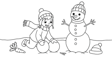 Cheerful Kids Engaged in Fun Activities Simple Line Art Coloring Pages for Children.
