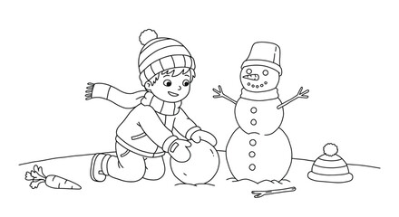 Cheerful Kids Engaged in Fun Activities Simple Line Art Coloring Pages for Children.
