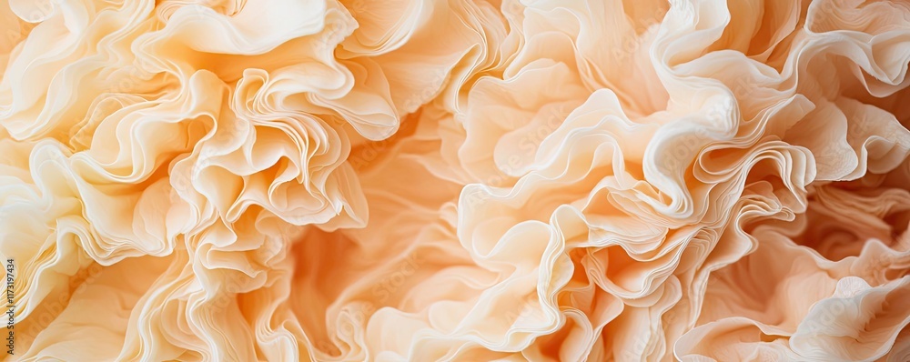 Poster soft abstract background concept. delicate peach-colored flower petals with intricate ruffled textur