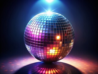 Obraz premium Disco Ball, Glittering Sphere, Reflective Light, Party Decoration, Nightclub, White Background, Isolated, Low Light Photography Stock Photo