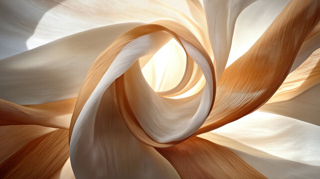 Latte colored silk fabric with soft folds and reflective texture, creating elegant and flowing abstract design with warm tones and smooth curves - Powered by Adobe