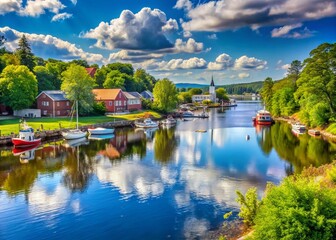 Obraz premium Discover Waterville, Maine: Charming Waterfront Town & Scenic River Views