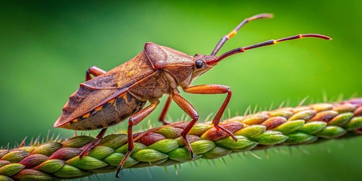 Dock Bug (Coreus marginatus) Close-Up on Plant Stem -  High-Resolution Stock Photo