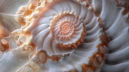A stunning close-up of a spiral seashell, showcasing intricate patterns and natural colors, embodying the beauty of marine life.