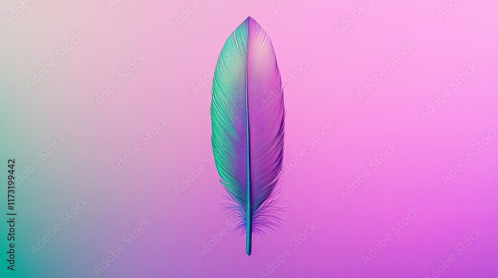 Poster feather abstract background concept. a vibrant feather with gradient colors against a soft backgroun