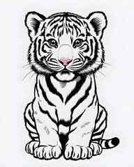 Obraz premium Cute tiger coloring page for kids, Animals coloring book