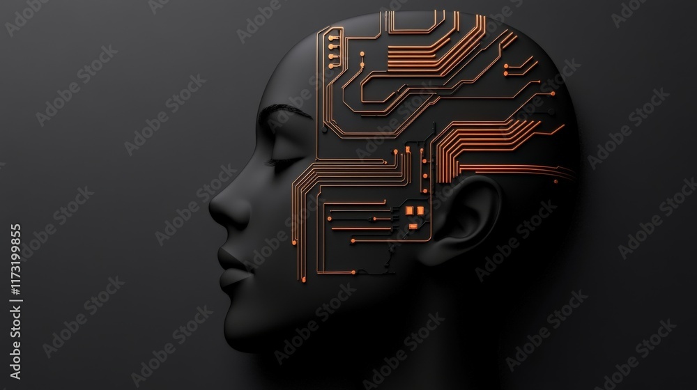Poster artificial intelligence: a captivating and thought-provoking image of a human head with integrated c
