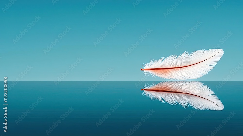 Poster feather abstract background concept. a serene feather resting on a calm surface, reflecting tranquil