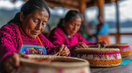  Peruvian local artists weaving baskets traditional craftsmanship