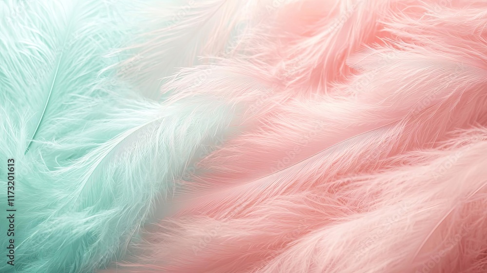 Poster soft abstract background concept. soft pastel feathers in mint and pink create a serene and elegant 