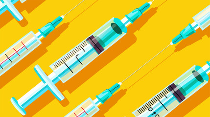 Empty Medical Syringes on Yellow Background Vector Illustration