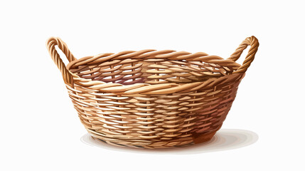 Fototapeta premium Empty Straw Wicker Basket with Handles | Woven Braided Texture