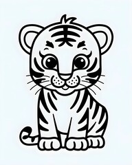 Cute tiger coloring page for kids, Animals coloring book