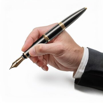 Hand holding a luxury fountain pen ready for writing.